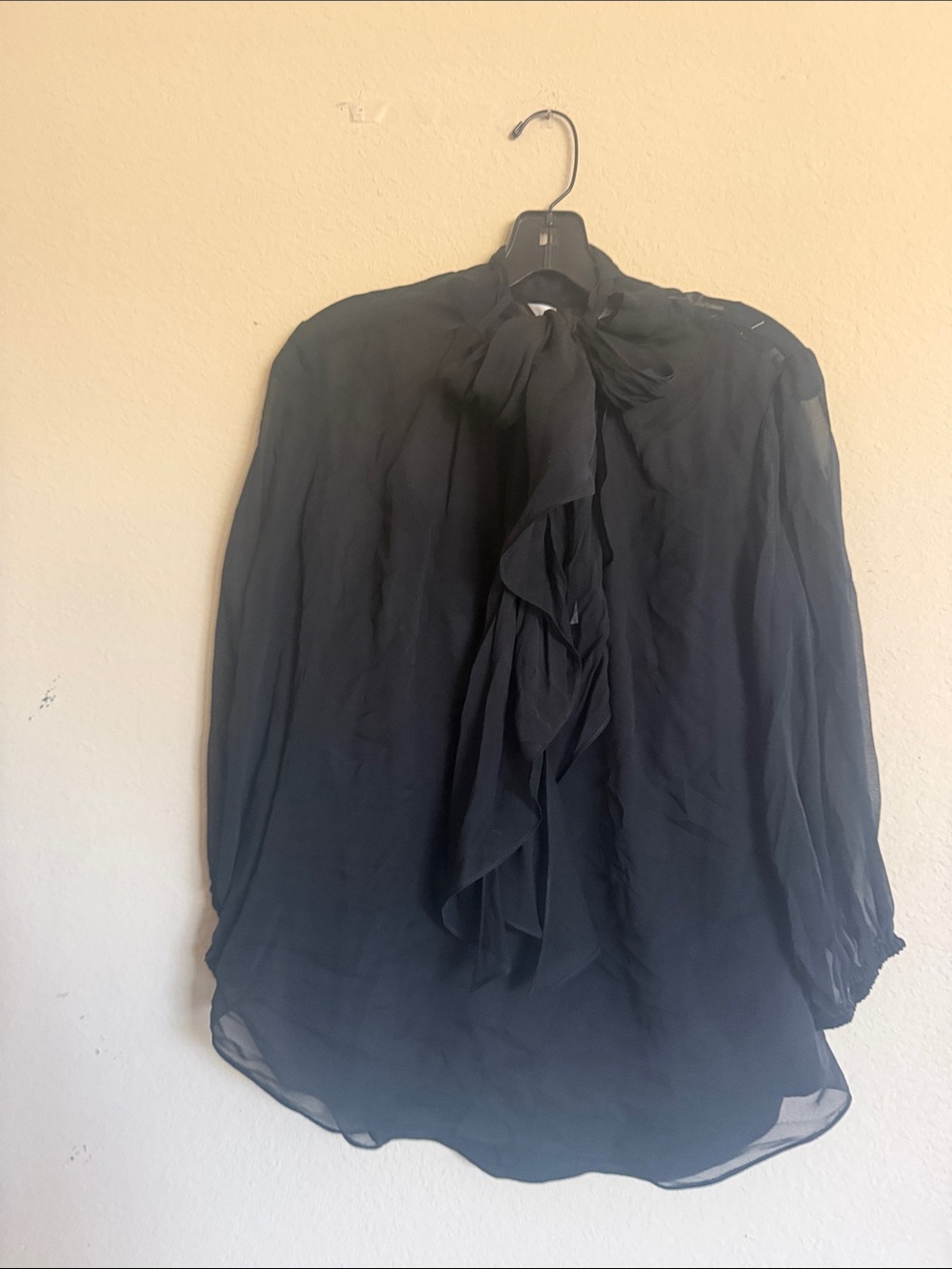 Diane Von Furstenberg Black Sheer Bow-Tie Blouse